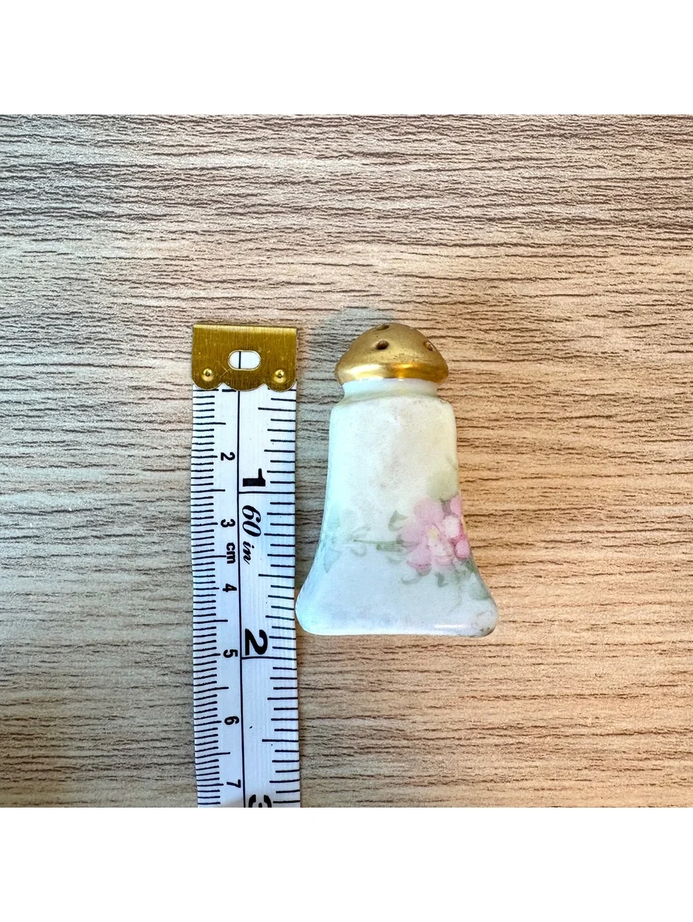 Vintage Floral Porcelain Salt & Pepper Shakers Gold Tone Tops, Hand Painted